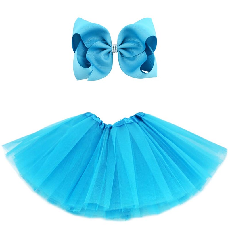 BGFKS 5 Layered Tulle Tutu Skirt for Girls with Hairbow, Ballet Dressing Up Kid Tutu Skirt (Blue, 8-15 Years Old) - Image 1